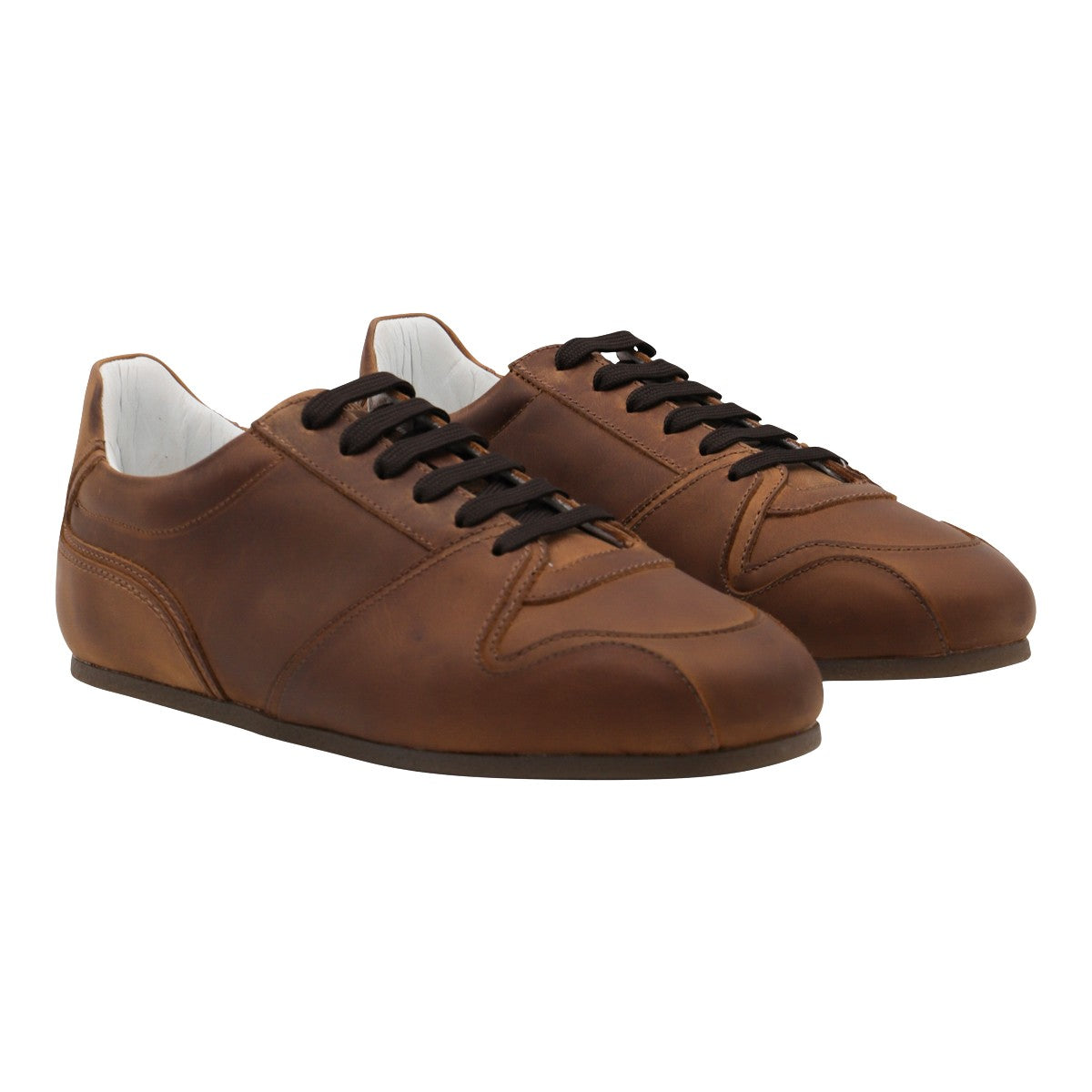 Low-Profile Brown Leather Sneakers