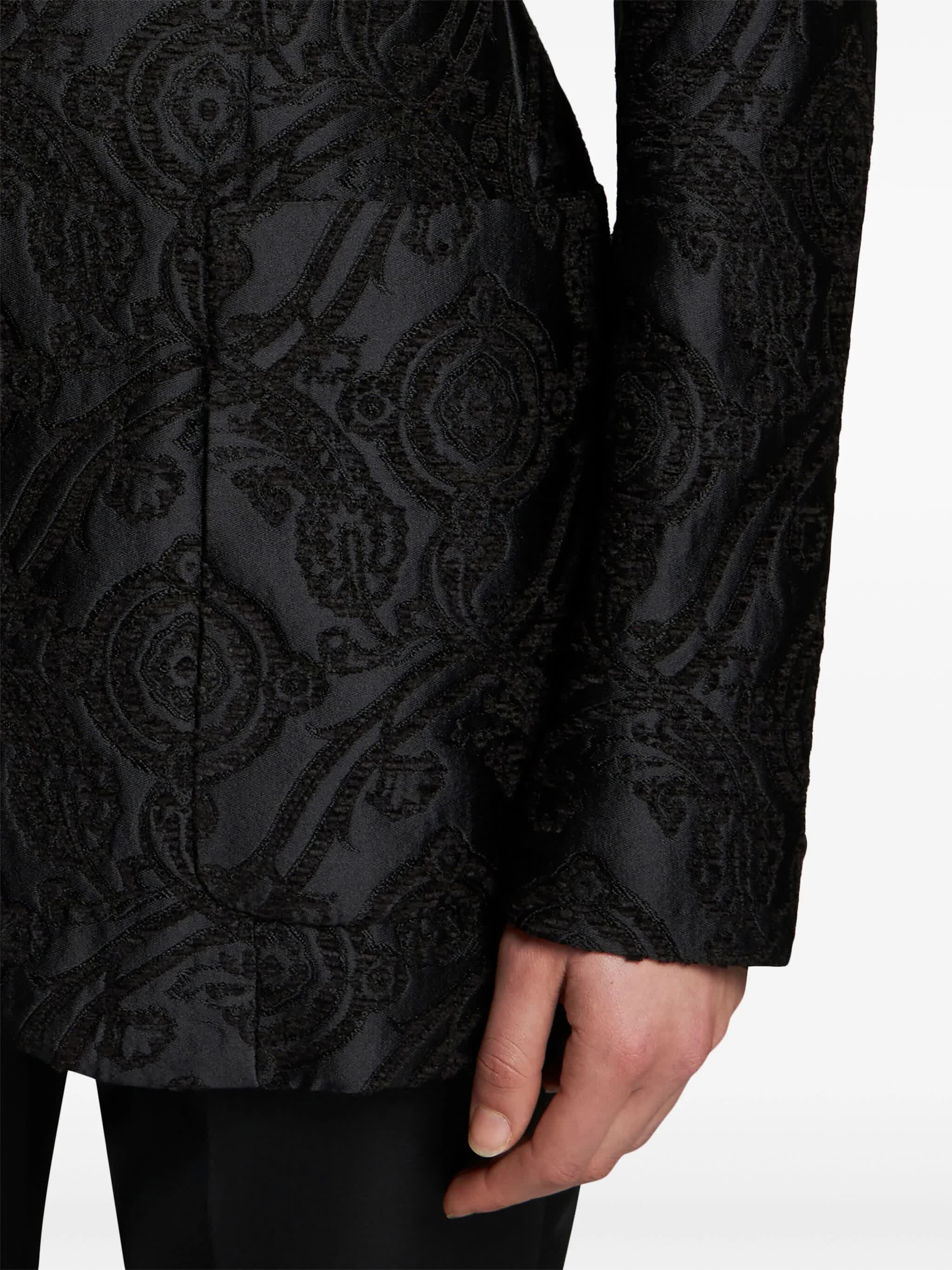 Black Jacquard Paisley Shawl Lapel Blazer