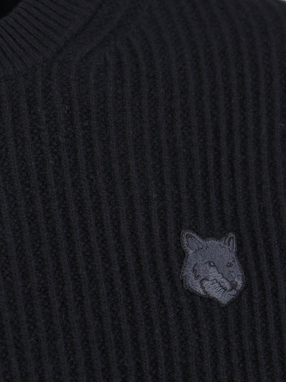 Ribbed Knit Sweater With Cropped Fit And Embroidered Emblem