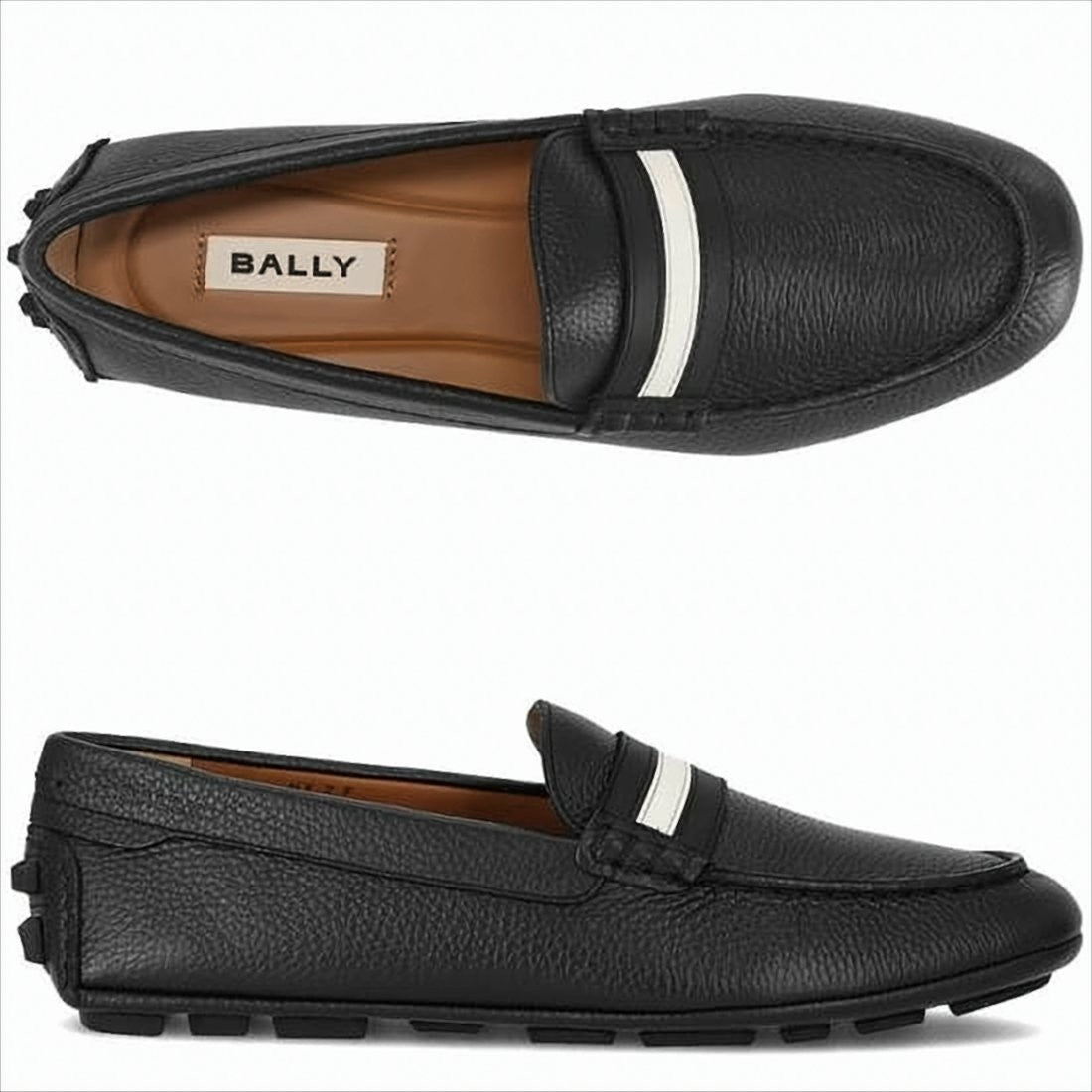 Black Leather Loafer with Textured Finish