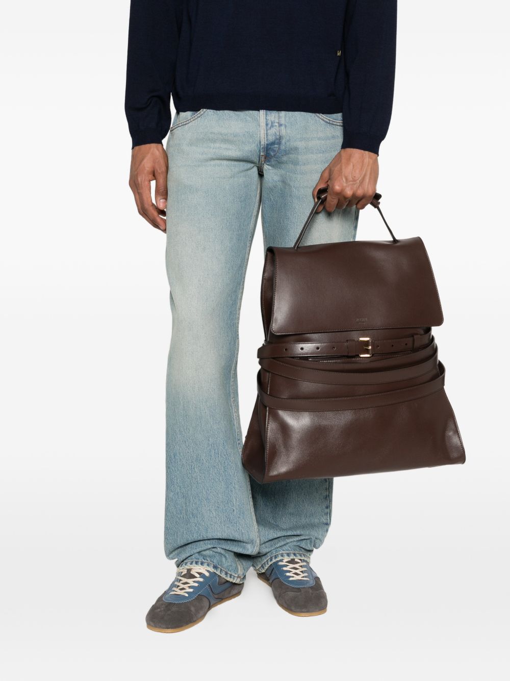 Structured Brown Handbag with Gold-Tone Accents