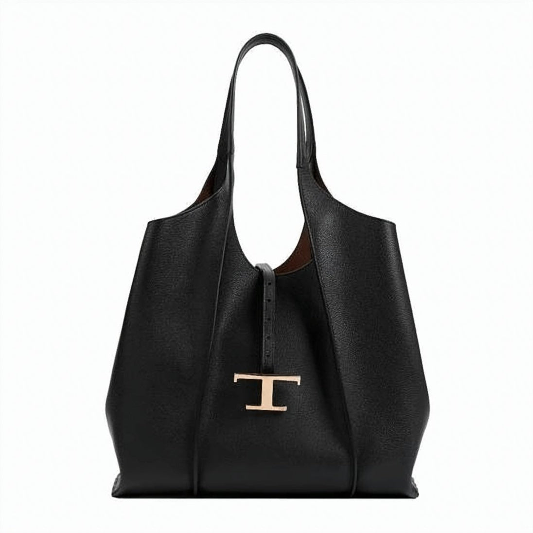 Structured Leather Shoulder Bag with Metallic Clasp Detail
