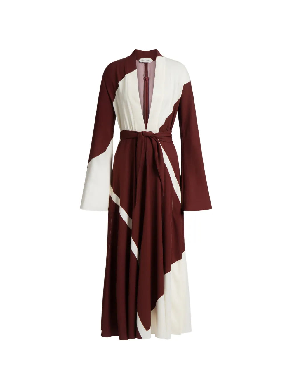 Flowing Midi Dress with Deep V-Neckline and Color-Block Design