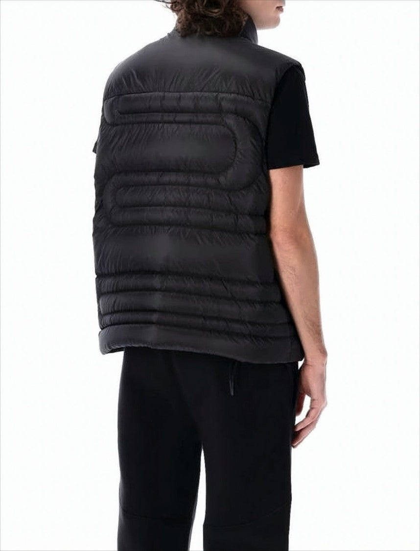 High-Collar Padded Vest with Quilted Design