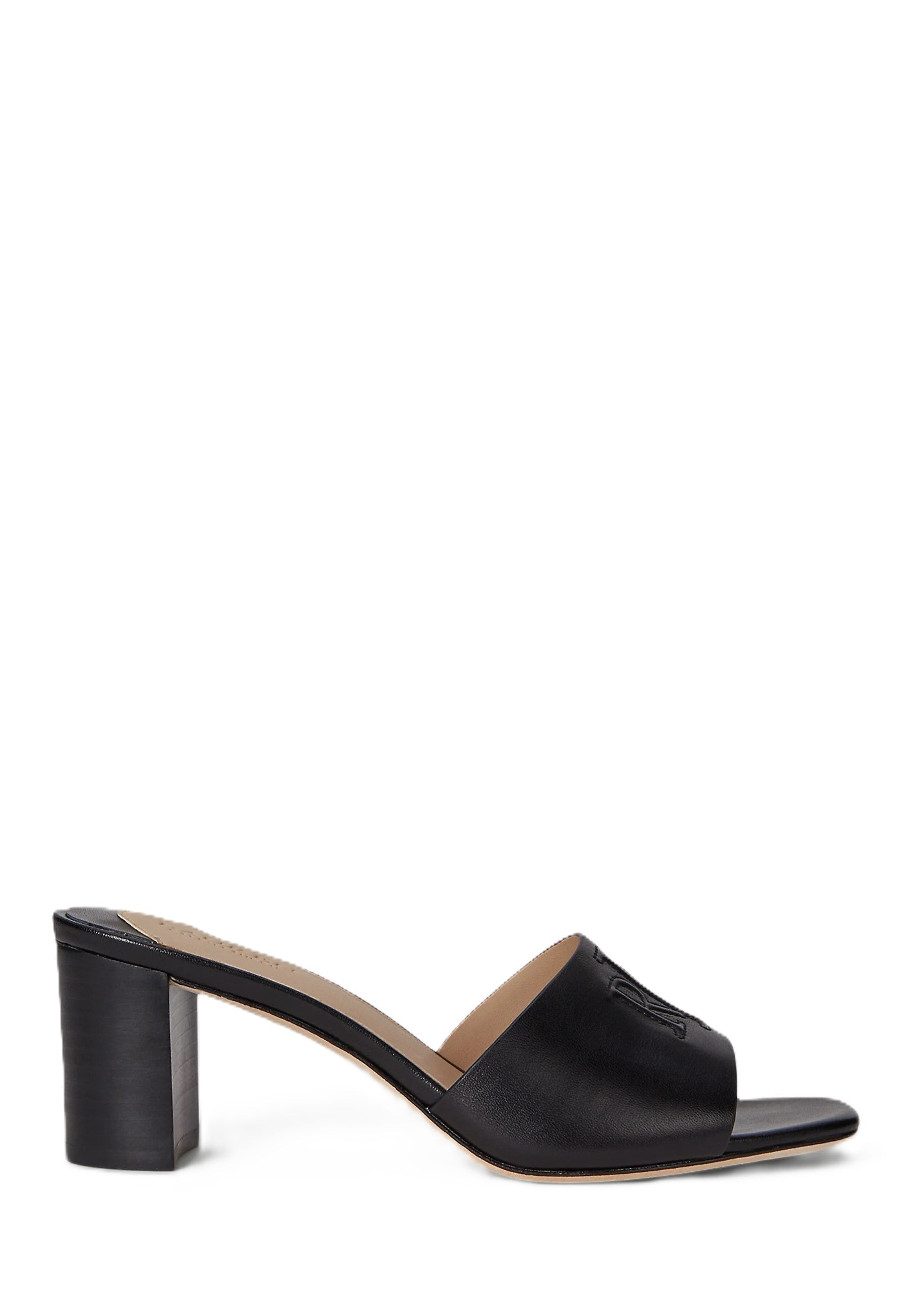 Black Everley Heel Smooth Leather Sandals