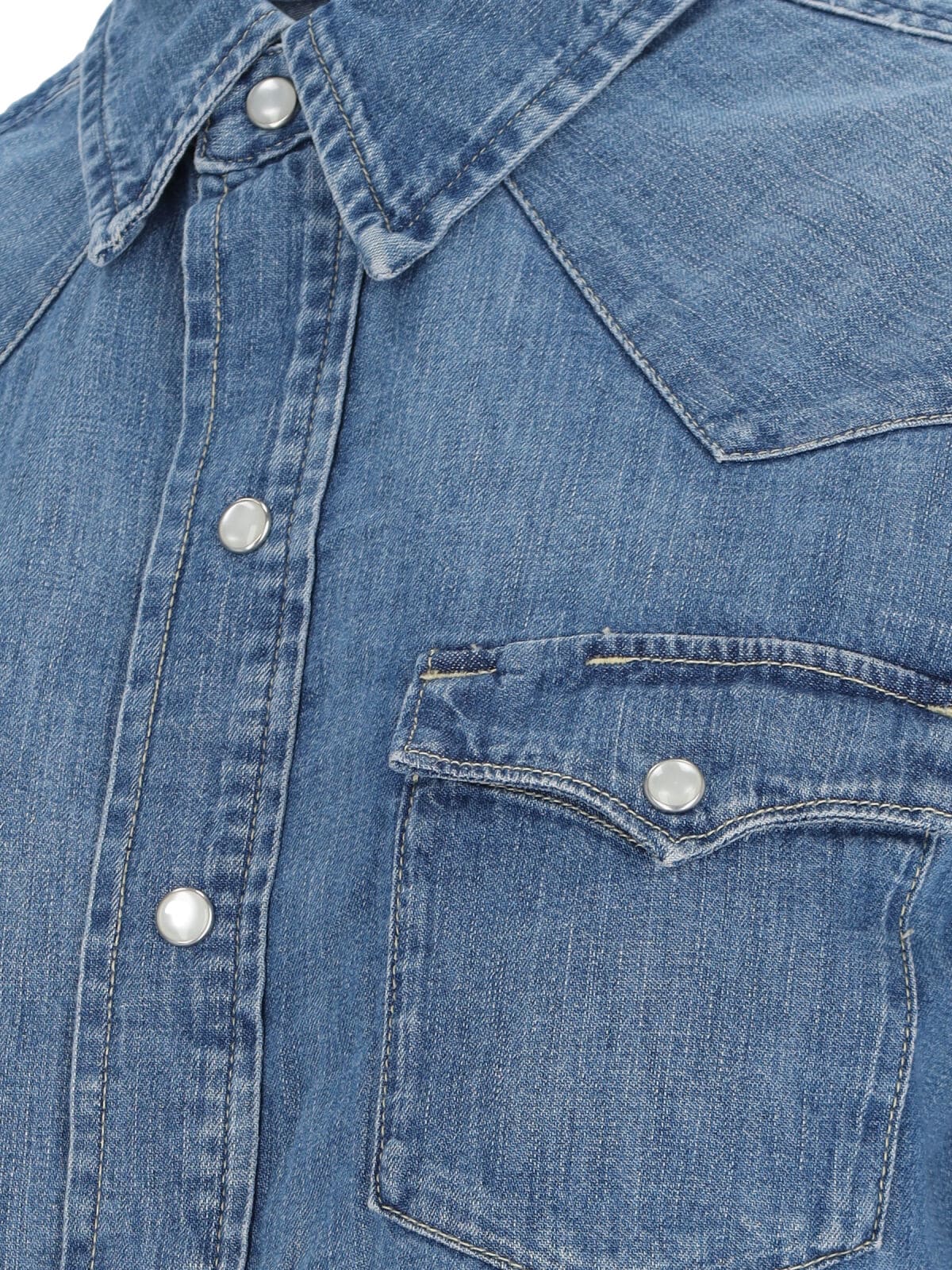 Denim Shirt With Classic Collar And Vintage Wash