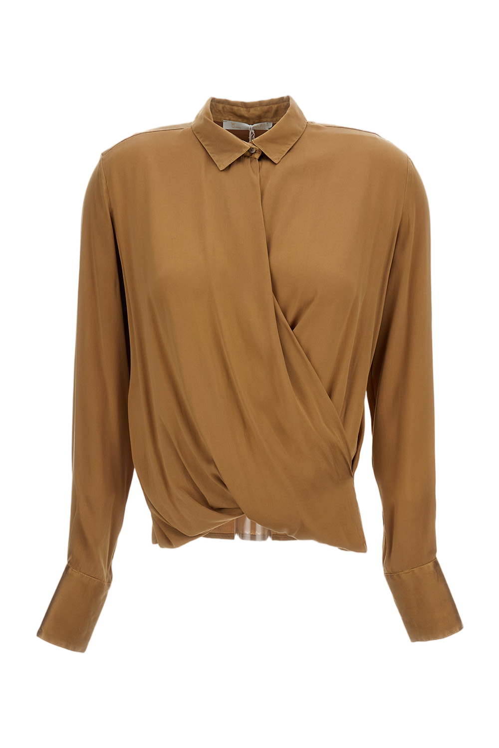 Wrap-Style Long-Sleeved Shirt with Draped Front