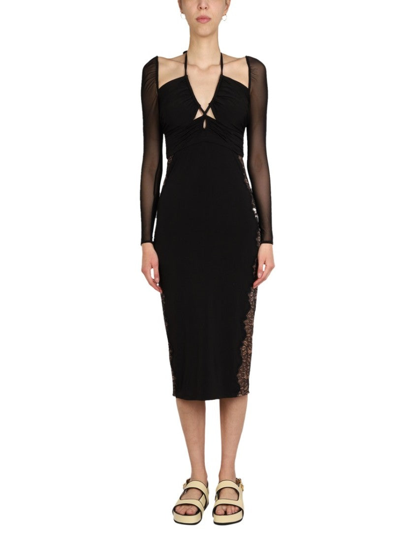 Black Lace Midi Dress With V-Neck