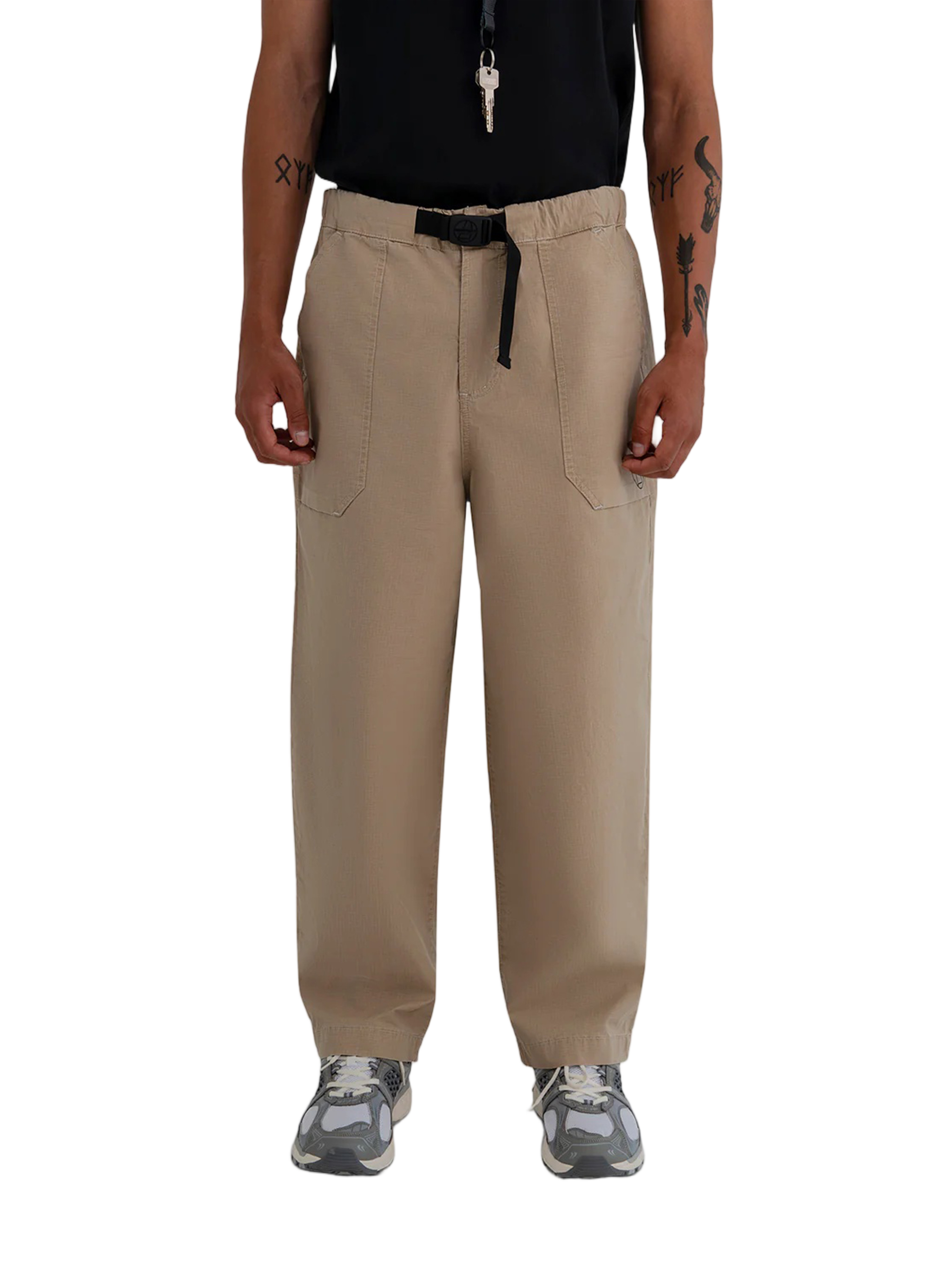 Black Belt Tiller Wide Leg Cotton Pants