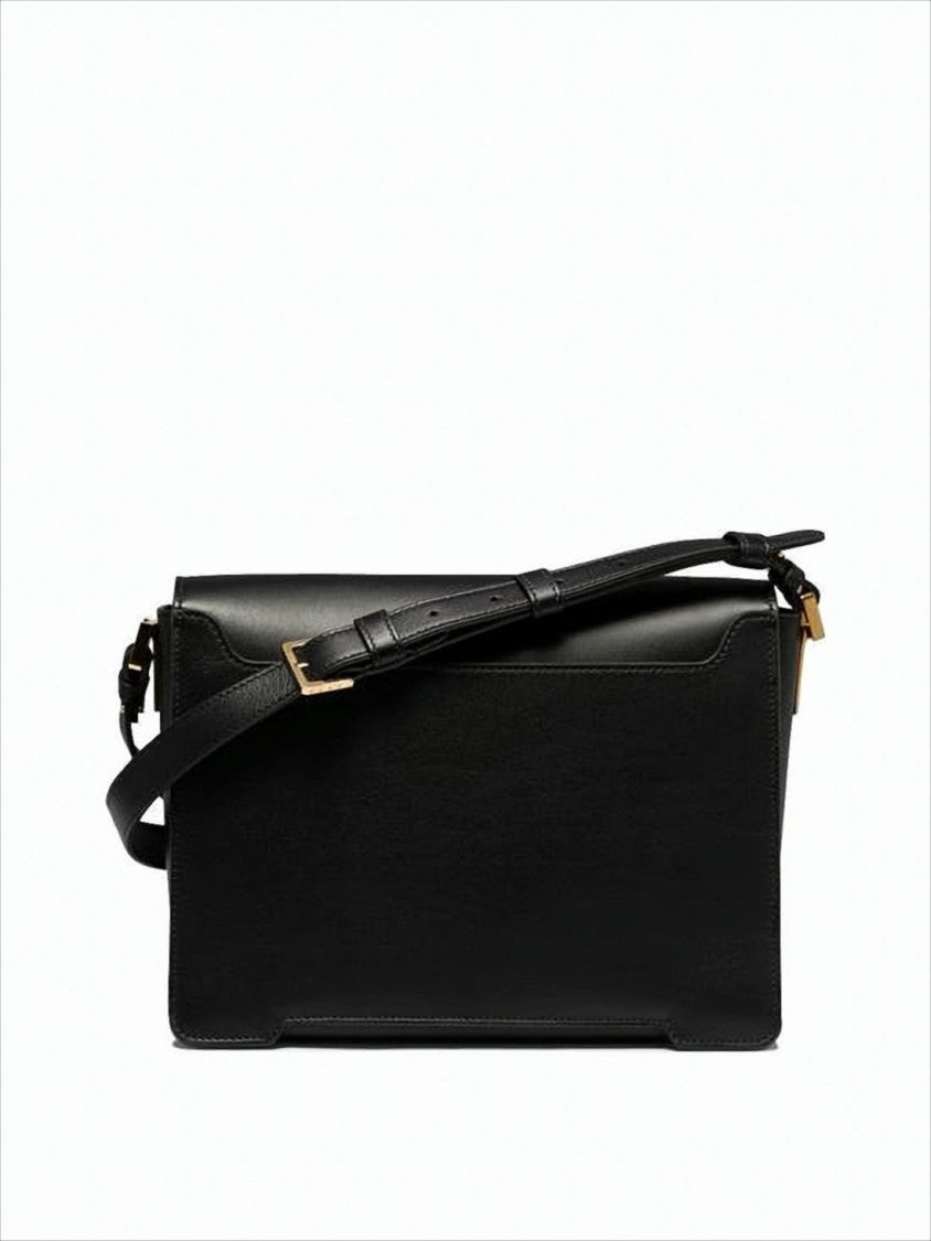 Sleek Rectangular Black Crossbody Bag with Gold-tone Metal Closure