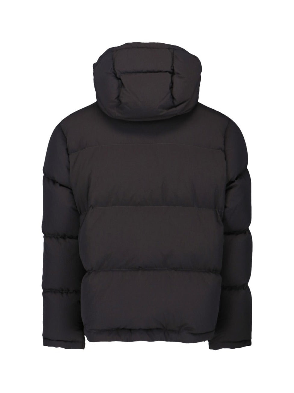 Quilted Black Puffer Jacket With High Collar And Adjustable Hood