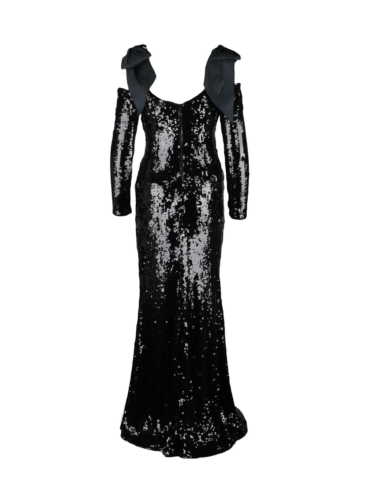 Black Polyamide Women Long Sequin Dress