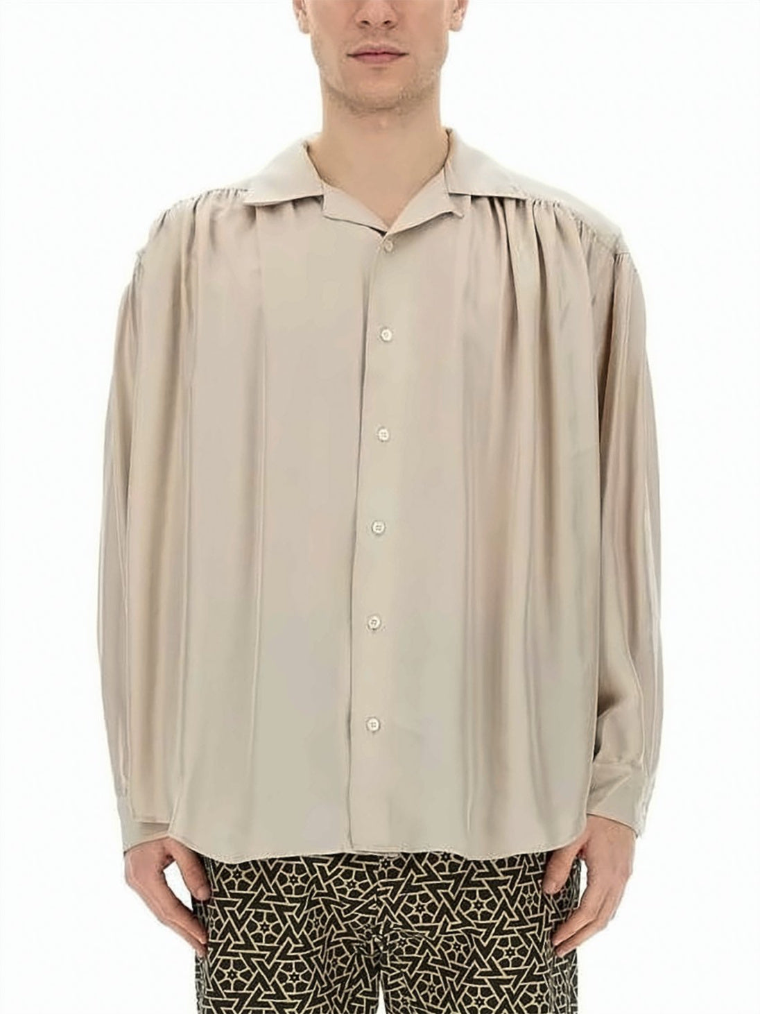 Loose-Fit Long-Sleeve Shirt with Pleated Shoulders