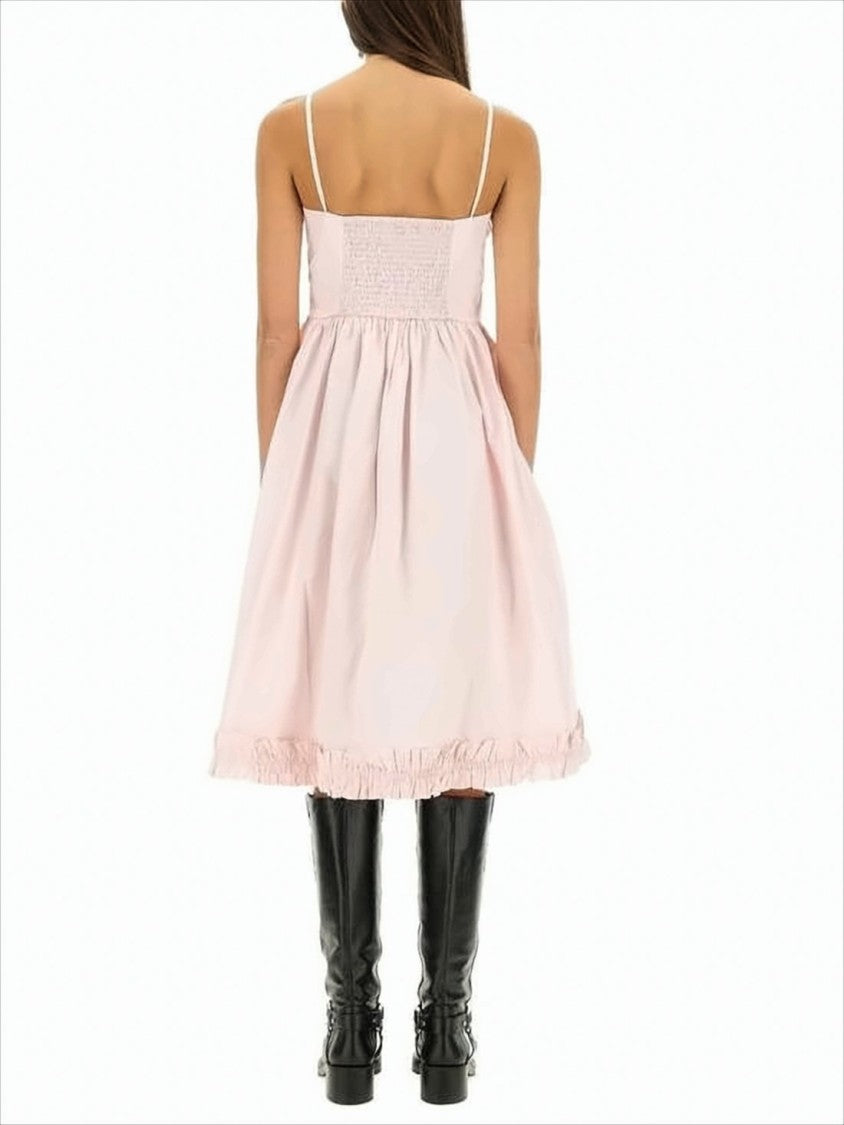 Midi Dress With Fitted Bodice And Ruffled Hemline