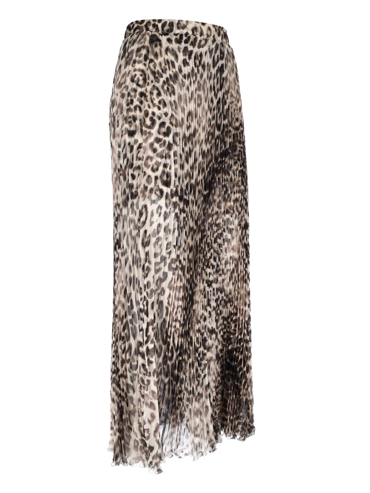 Animalier Silk Skirt, Brown, Pleated Pattern
