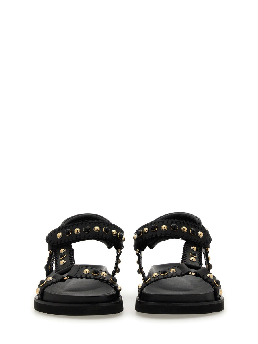 Flat Black Leather Sandal
