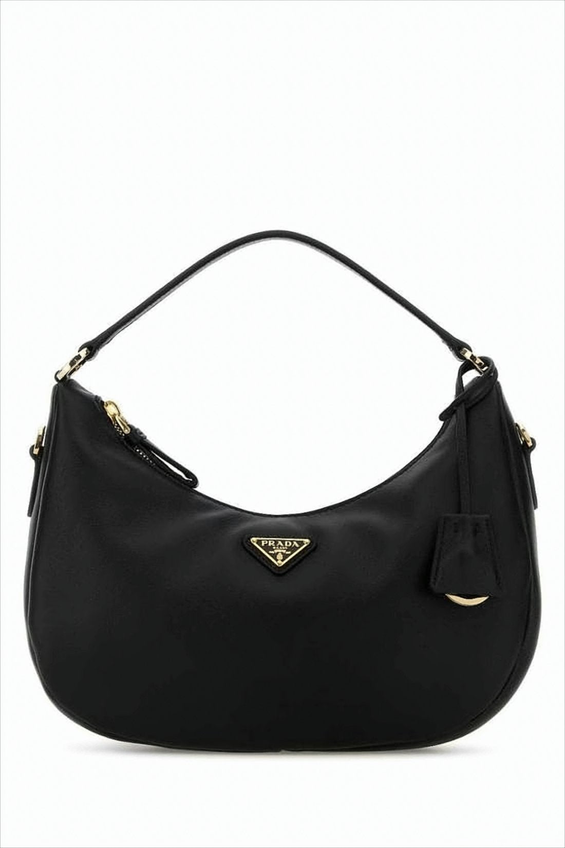 Minimalist Crescent Black Shoulder Bag with Gold-tone Accents