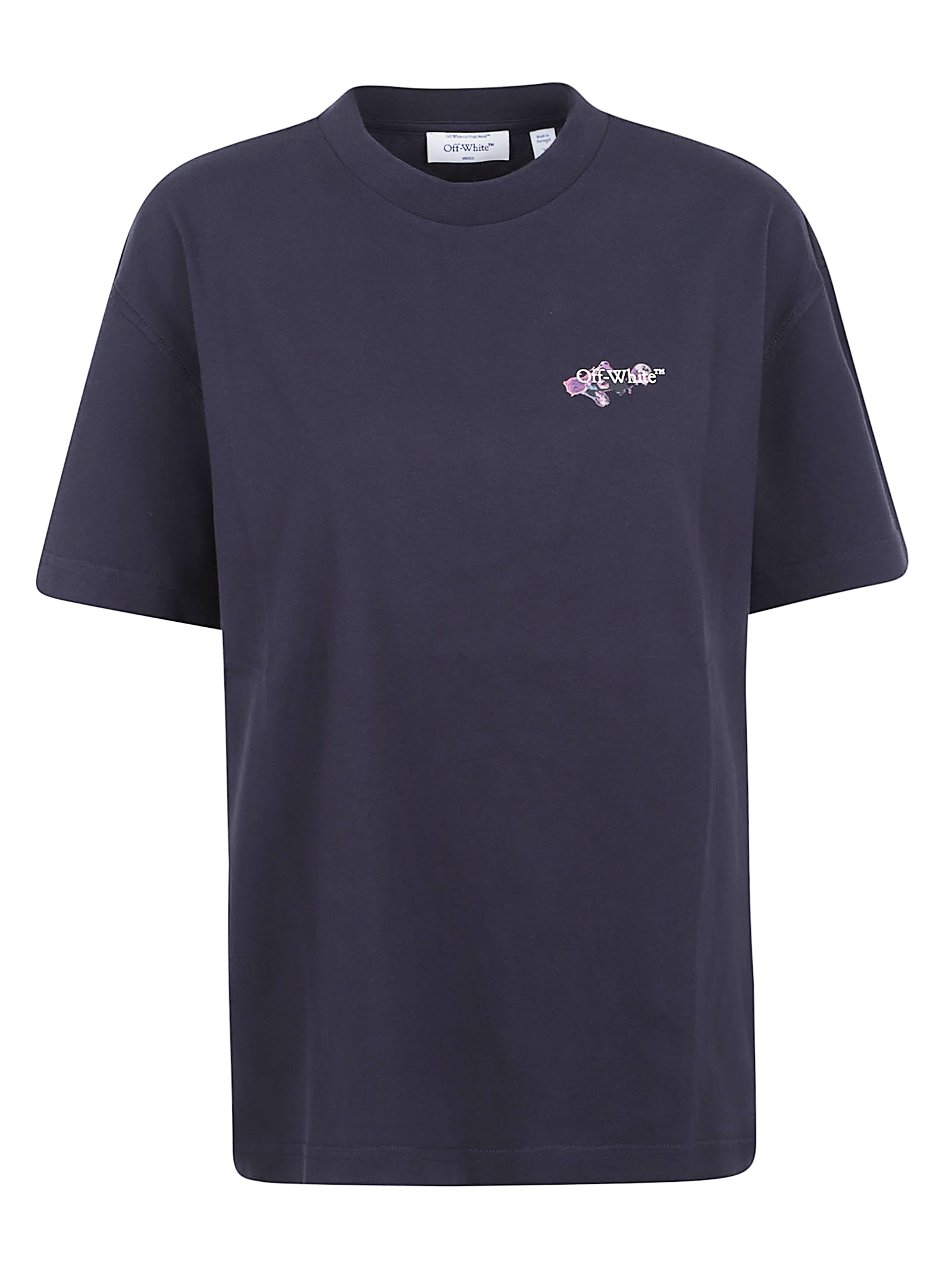 Granatowy T-shirt bawełniany z abstrakcyjnym wzorem w plamy farby