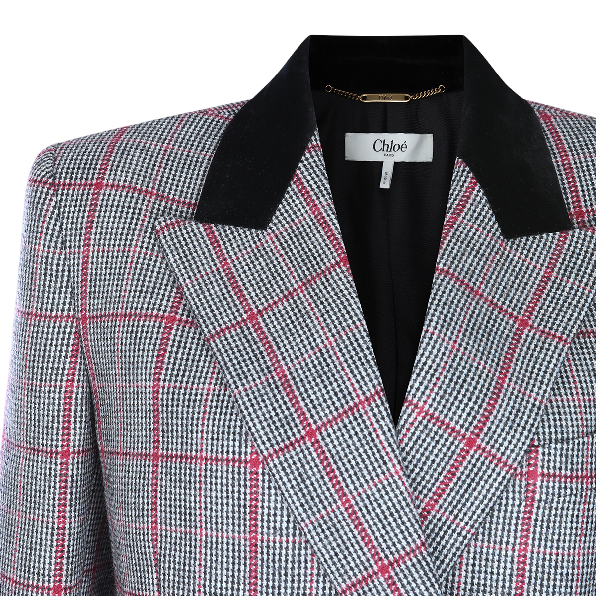 Double-Breasted Tailored Blazer with Checkered Pattern