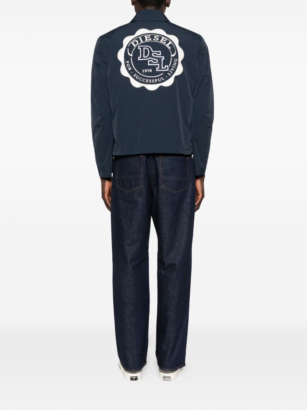 Blue Button-Up Jacket With Patch Logo