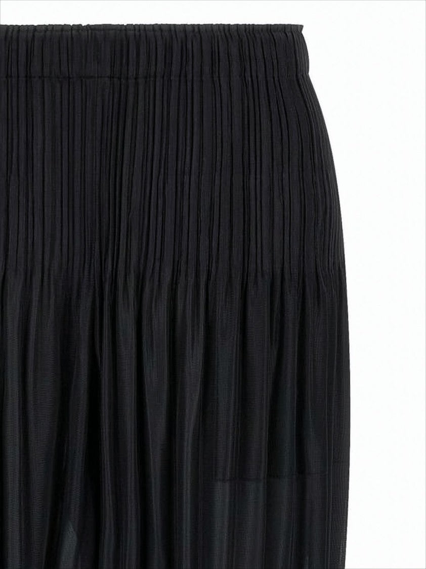 Pleated Design Cropped Pants with Elastic Waist