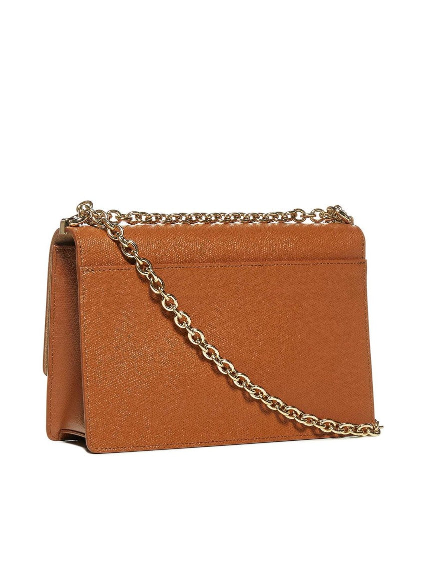 Structured Leather Shoulder Bag With Metallic Clasp