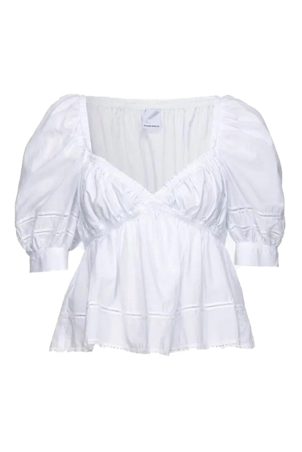 Puffed Sleeve Cotton Top With Design And Detailing