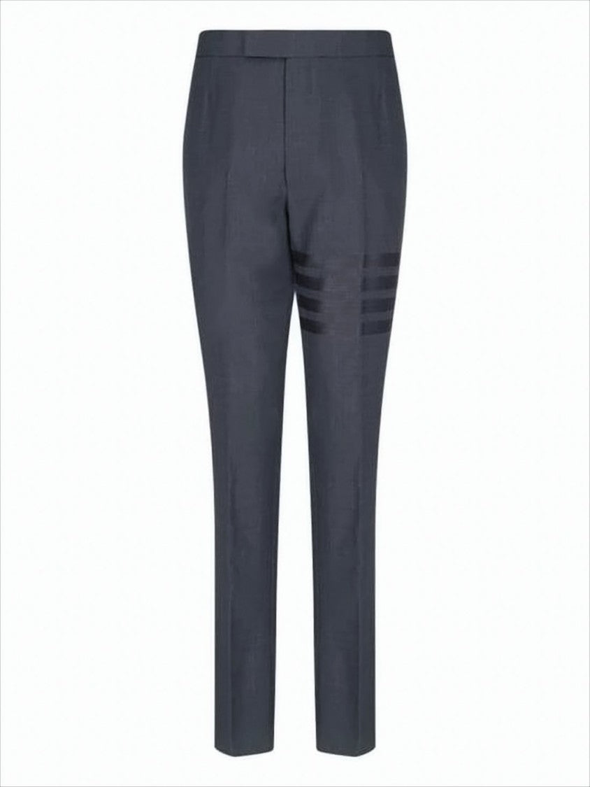 Tailored Grey Wool Suit Pants with Signature Stripe