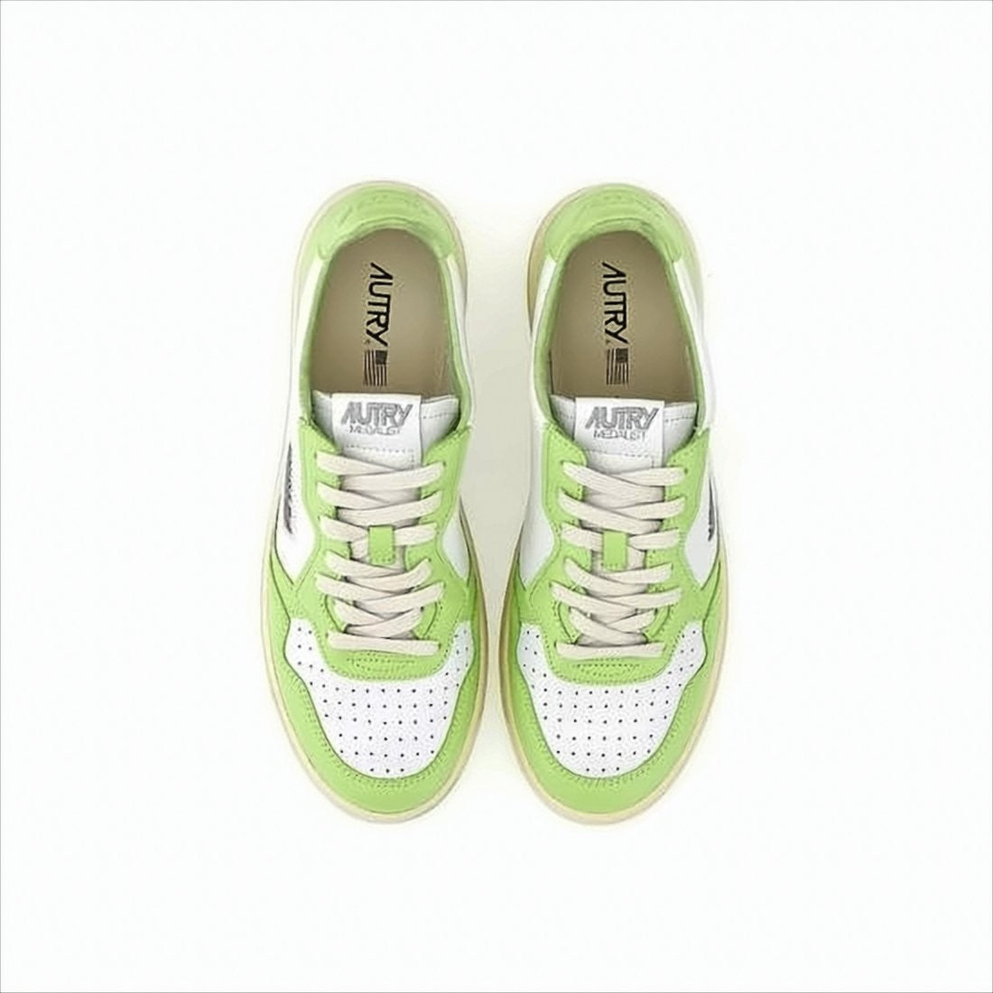 Low-Top Sneakers with Perforated Toe Box and Leather Panels