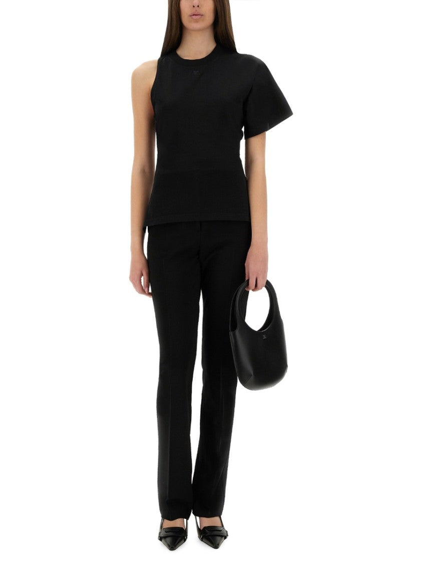 One-Shoulder Black T-Shirt In Soft Cotton