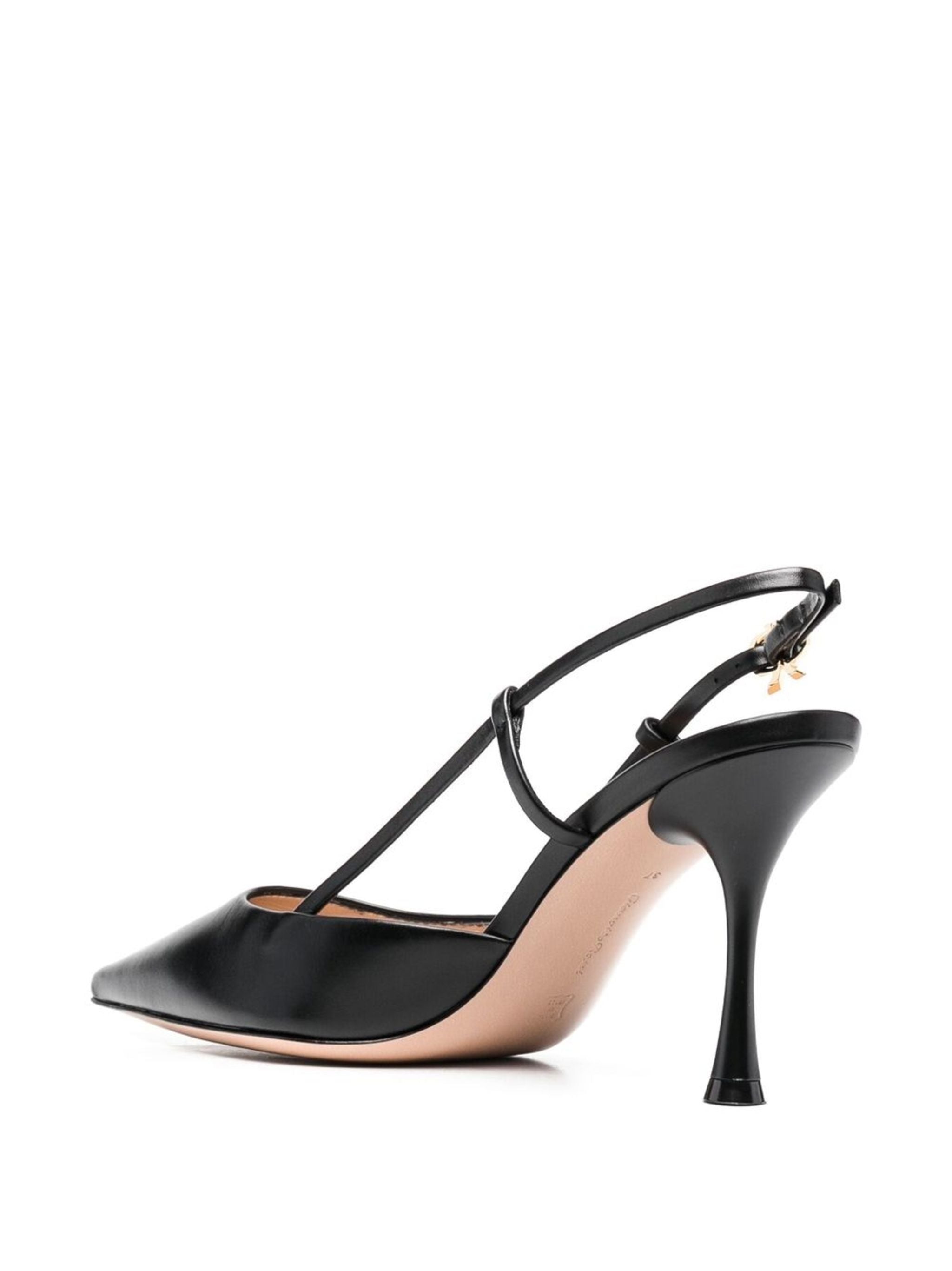 Black Pointed Toe Vitello Leather Slingbacks