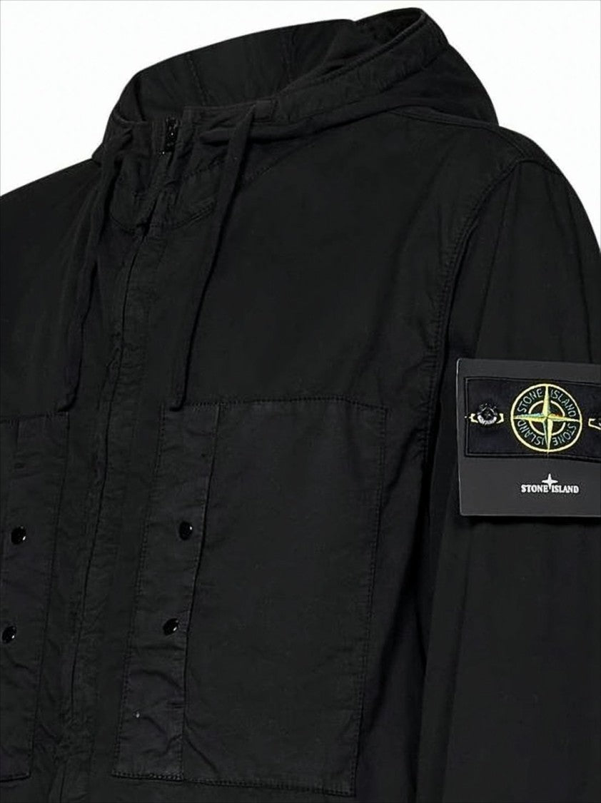 Minimalist Black Jacket with Distinctive Patch Logo