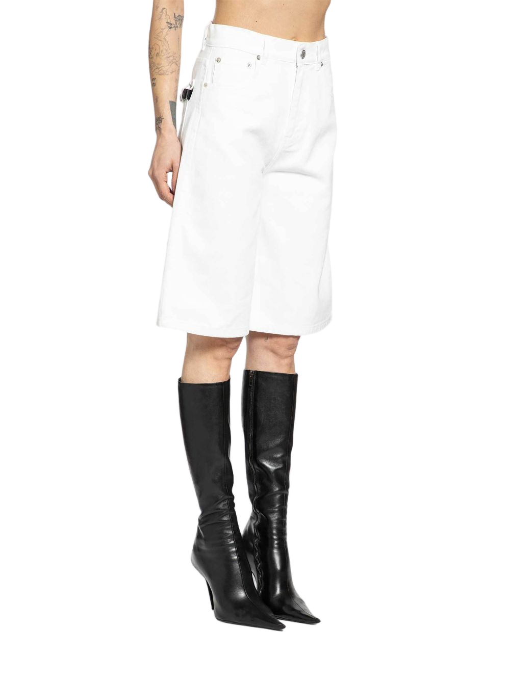 Knee-Length White Shorts With Relaxed Fit
