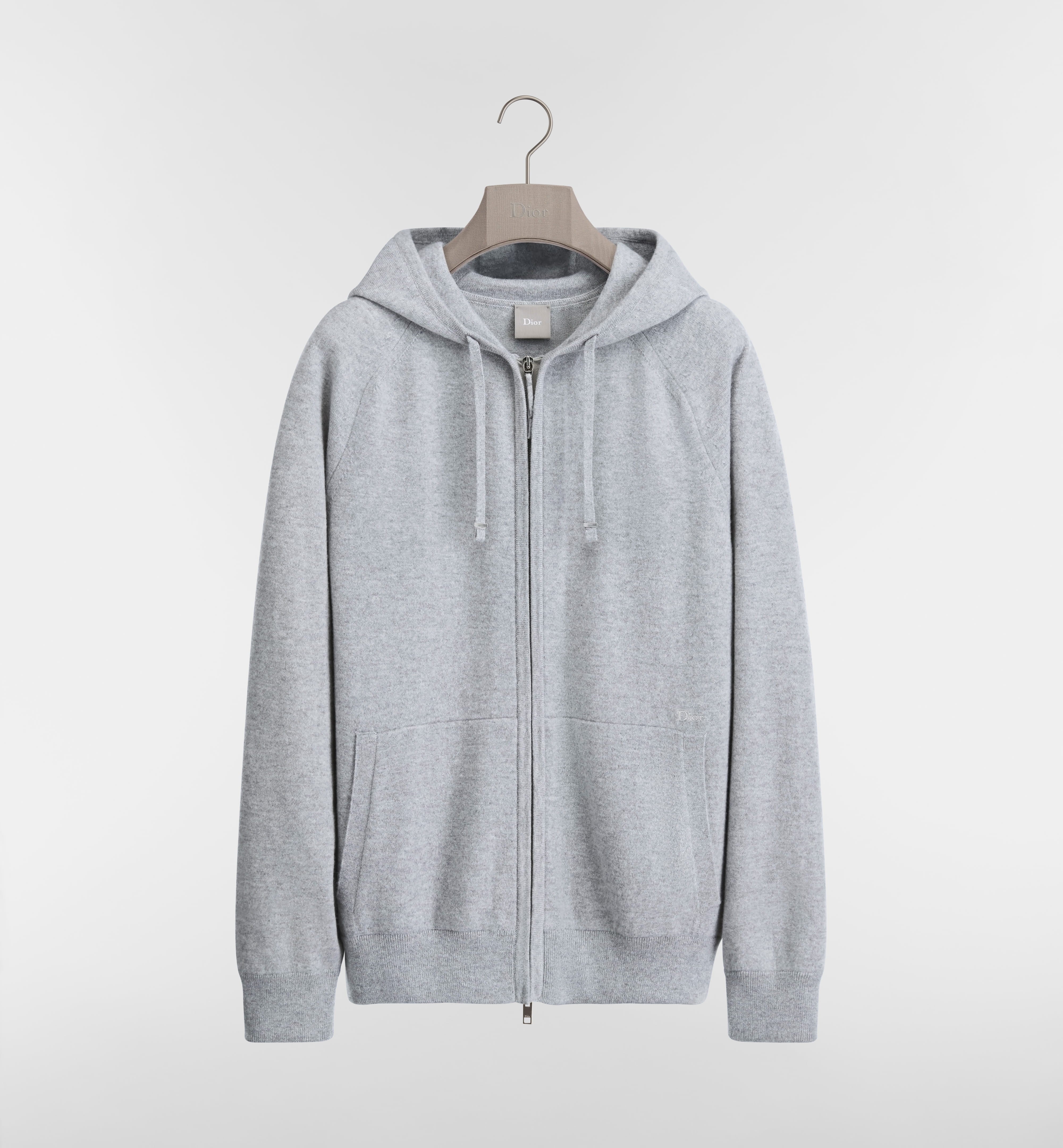 Minimalist Zip-Through Knit Top With Hood And Ribbed Cuffs