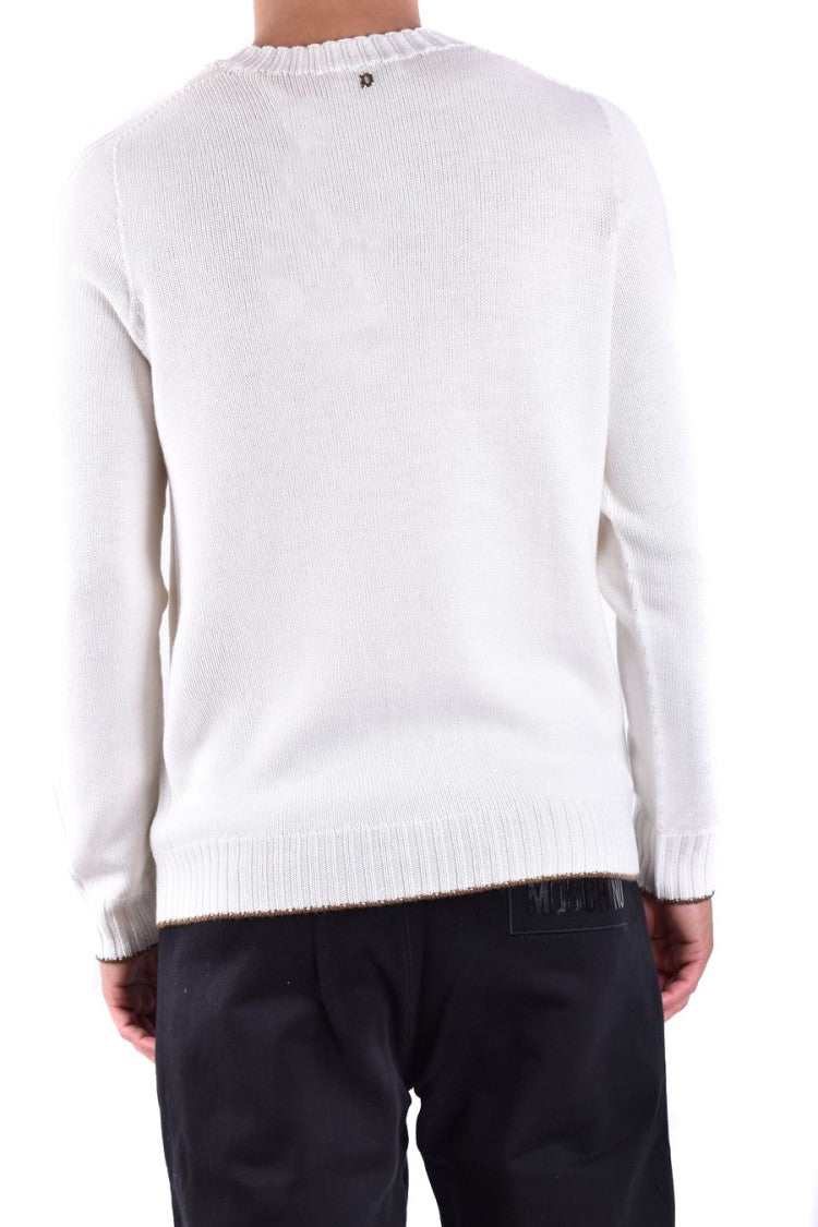 Ribbed White Knitwear With Classic Crew Neck