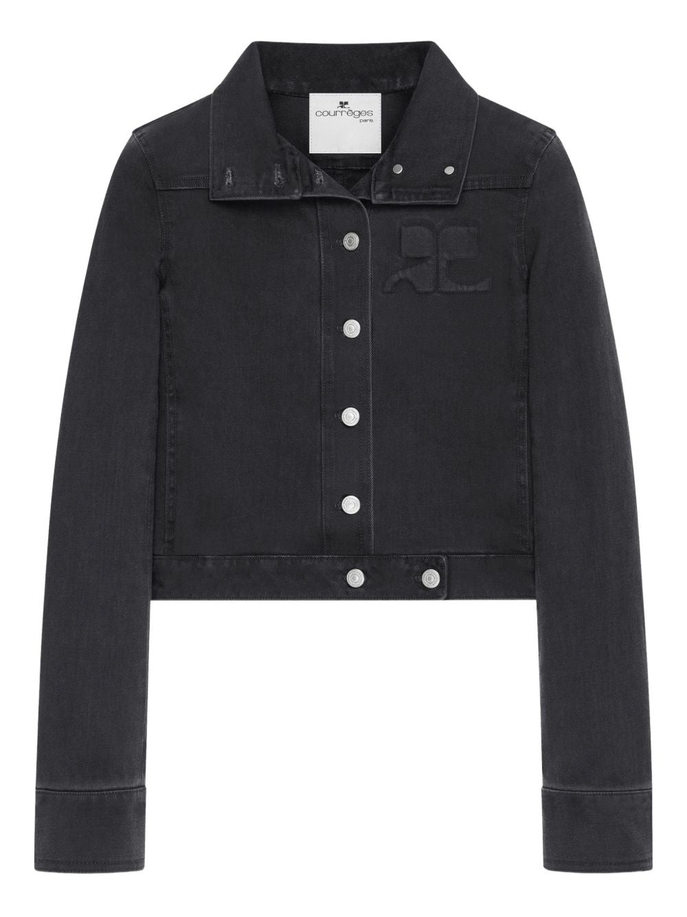 Cropped Jacket with High Collar and Metallic Buttons