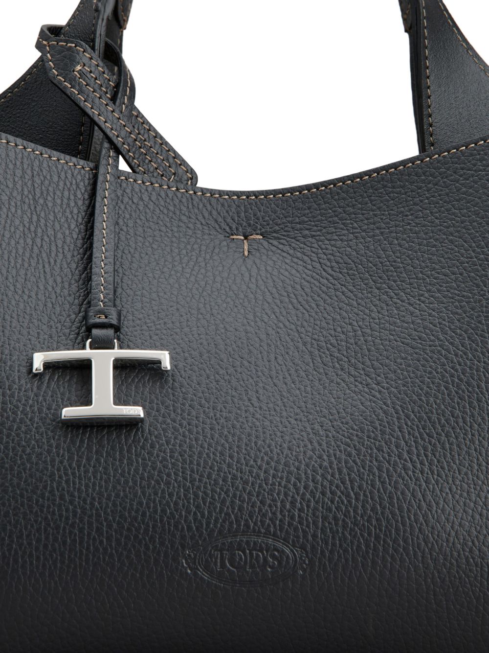 Grained Leather Tote Bag With Debossed Logo
