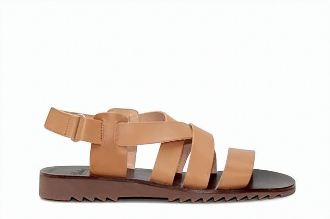 Men's Brown Leather Sandals with Adjustable Ankle Strap