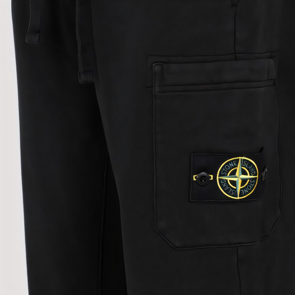 Black Jogger Pants With Adjustable Waist And Cargo Pocket