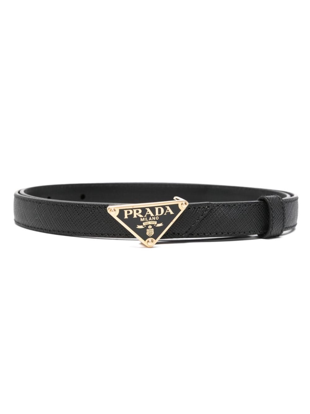 Textured Leather Belt With Triangular Metal Buckle