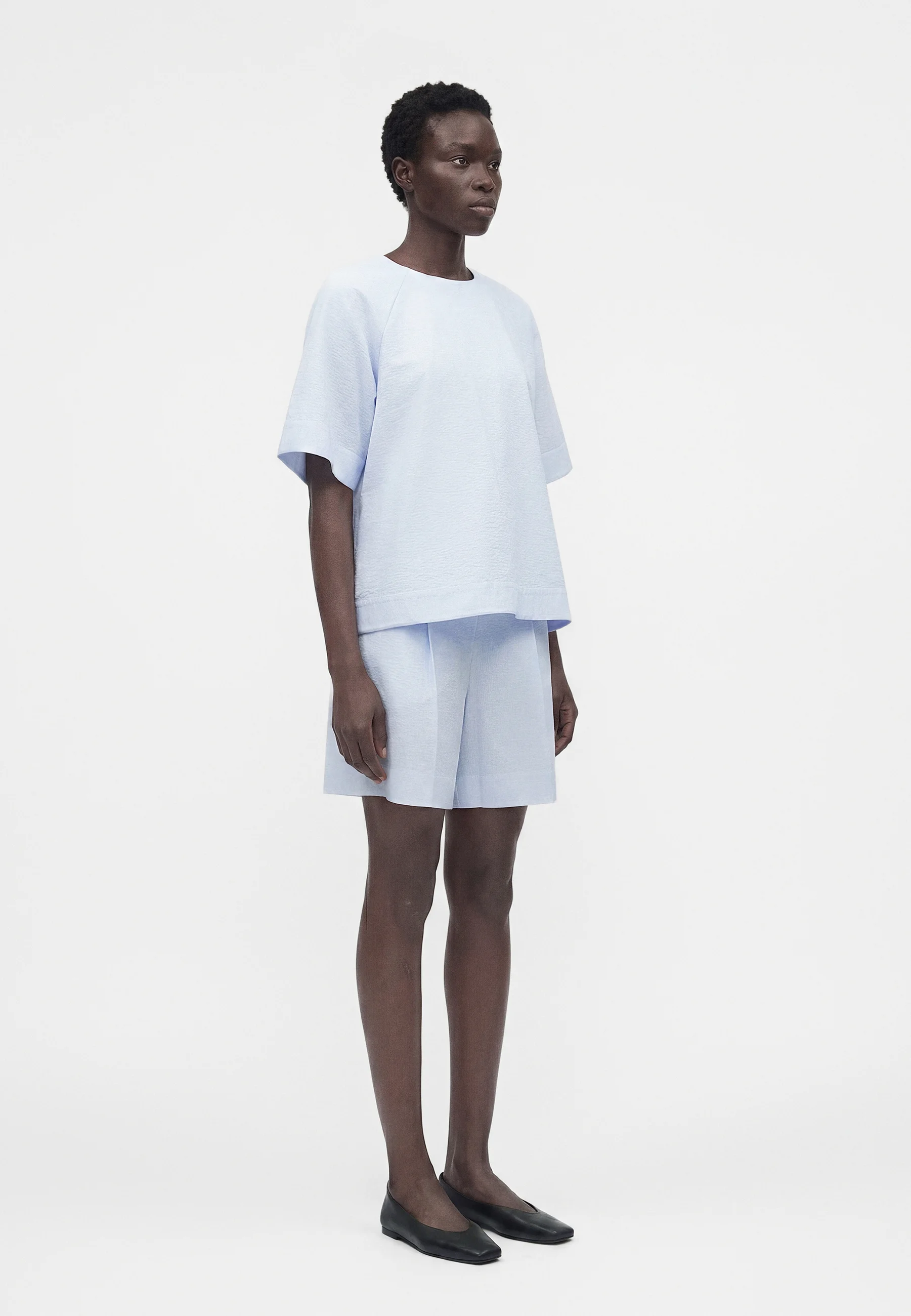 Boxy Short-Sleeved Top with Textured Fabric
