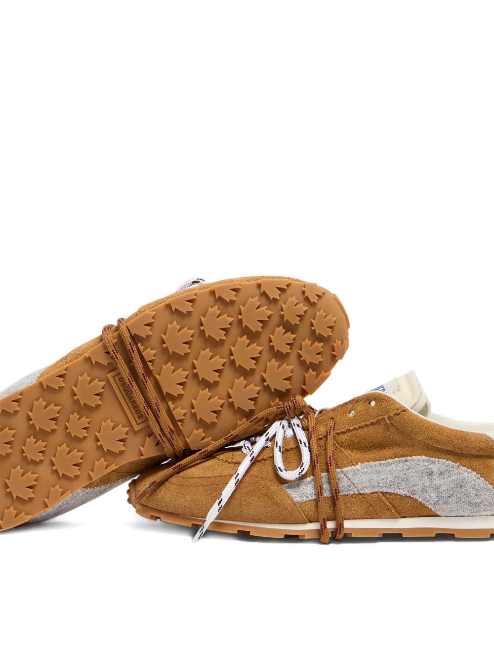 Brown Appliqué Maple Leaf Lace-Up Sneakers
