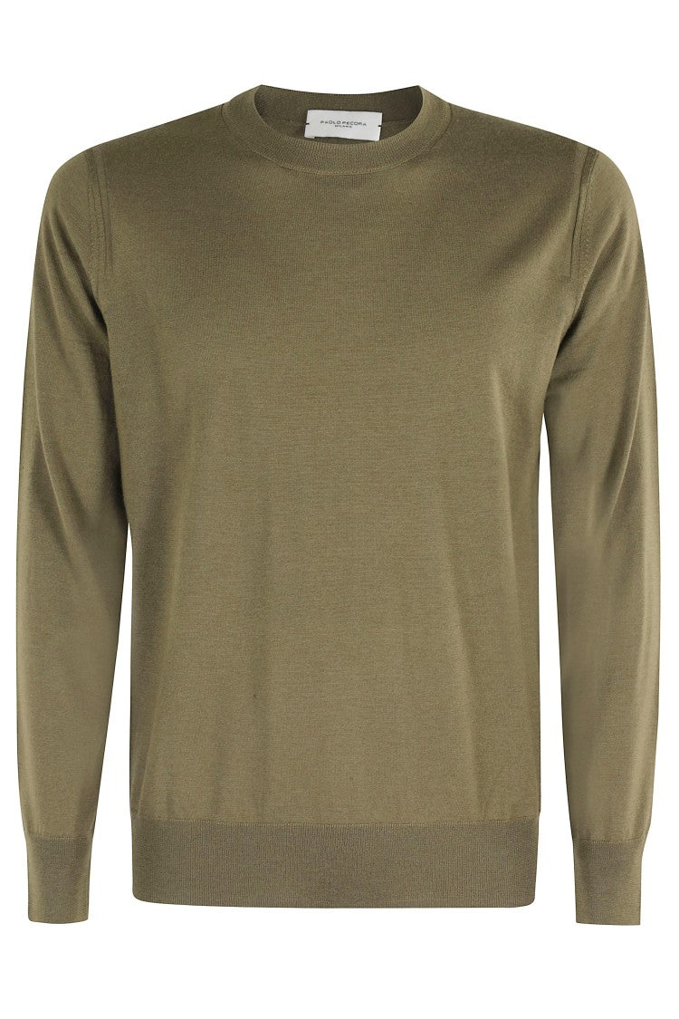 Fine Knit Olive Green Crew Neck Sweater