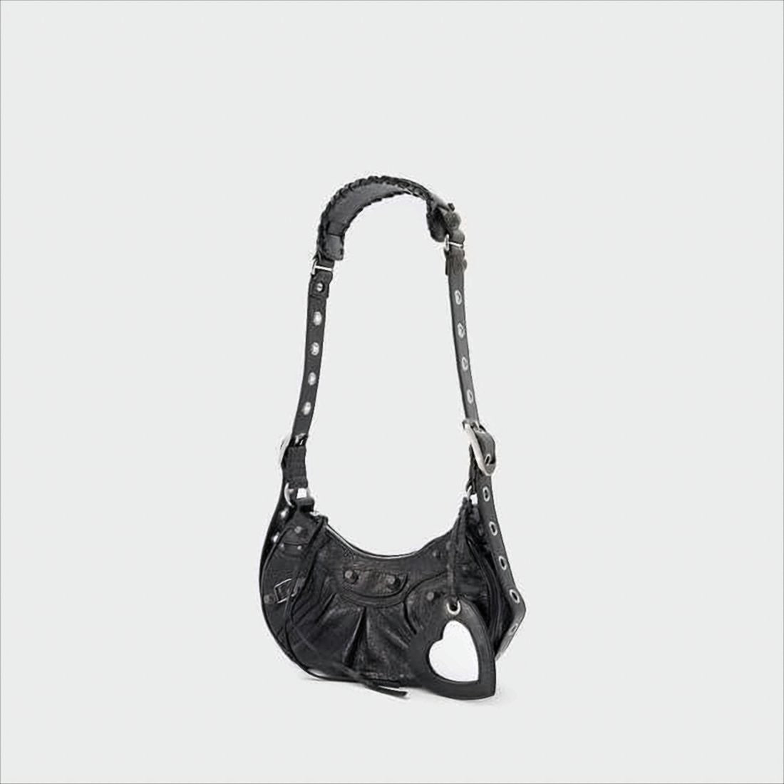 Crescent-Shaped Shoulder Bag With Textured Lamb Leather And Detachable Charm