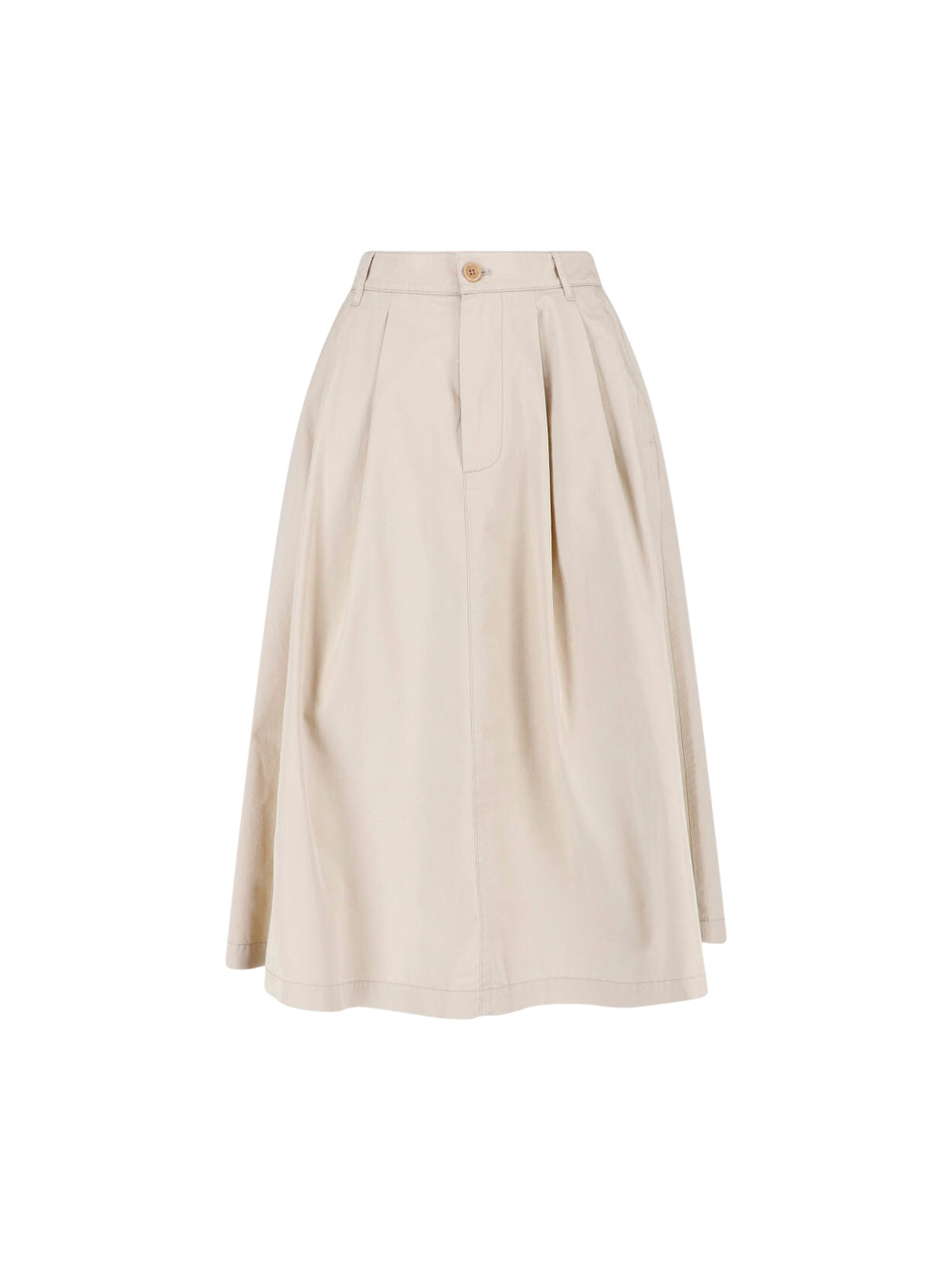 Beige Pleated Midi Cotton Skirt Skirt