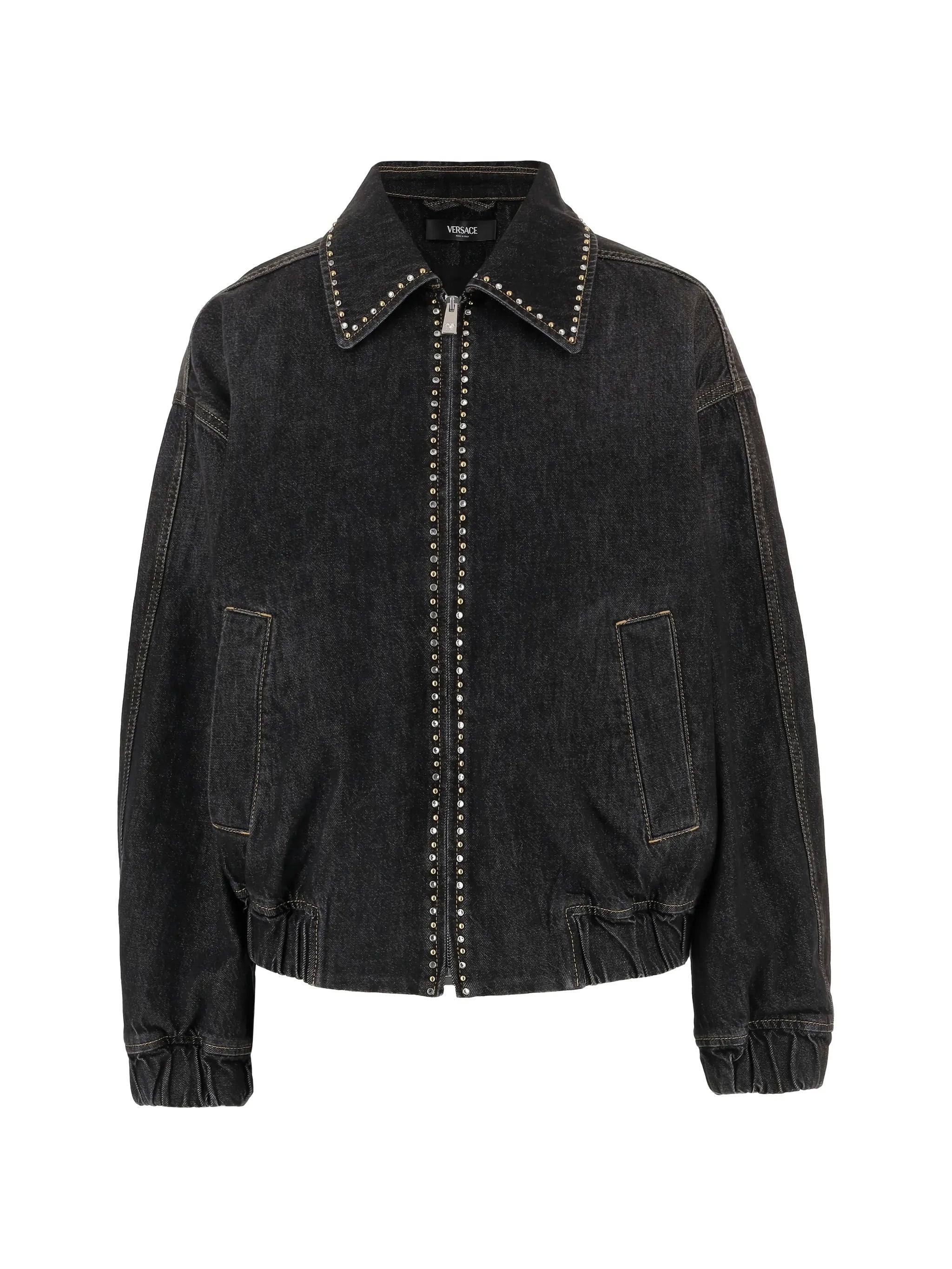 Black Blouson Denim Studded Relaxed Jacket