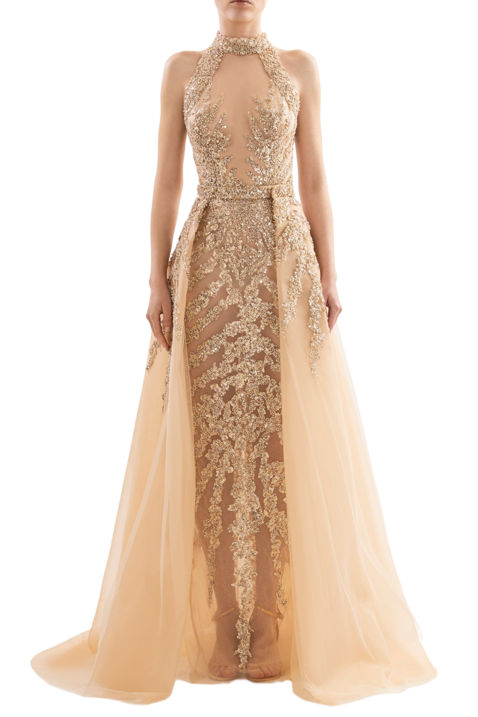 Gold Beaded Long Dress