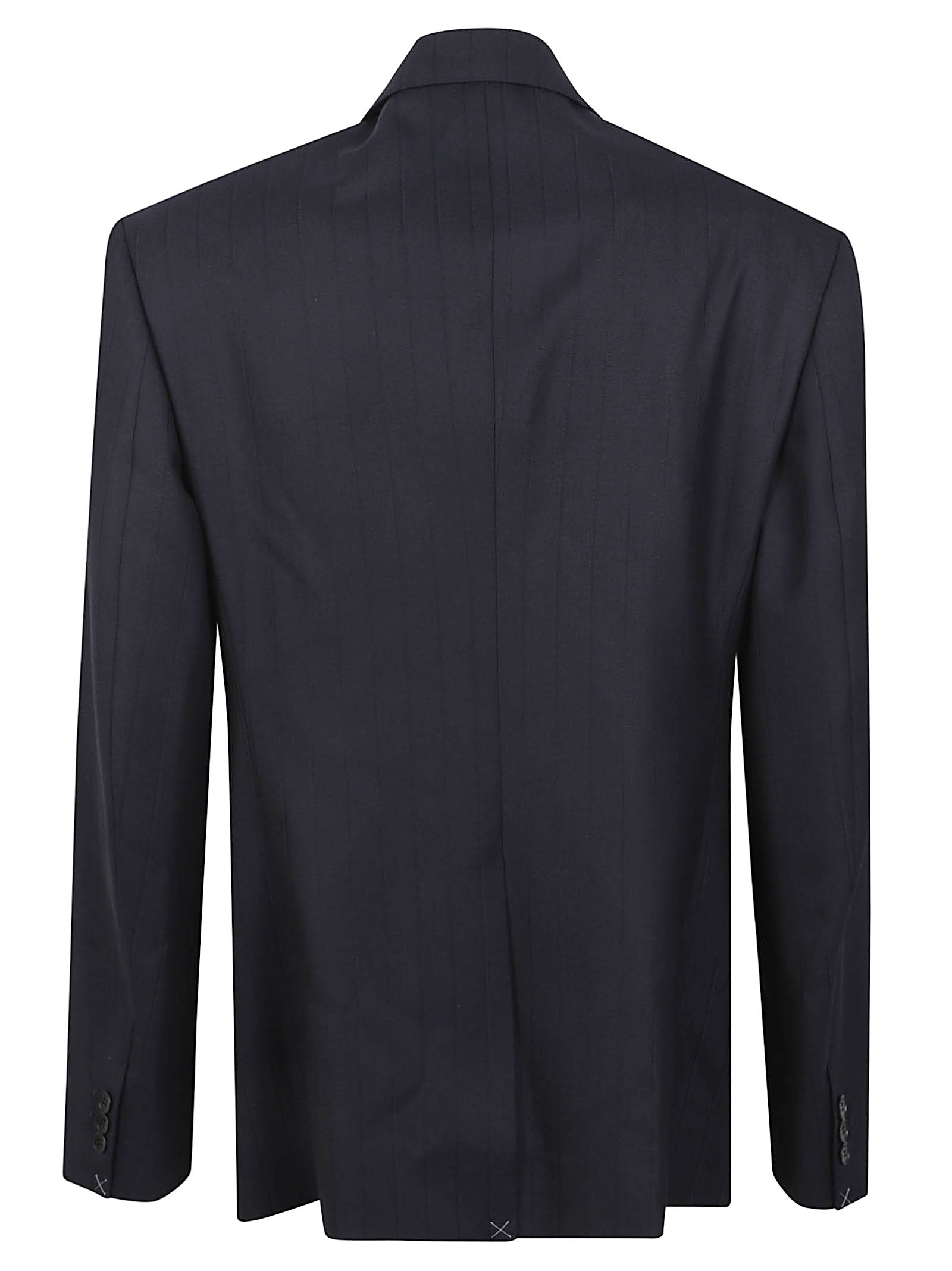 Double-Breasted Pinstripe Blazer with Removable Medusa Pin