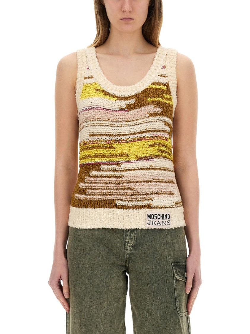 Textured Multicolor Knit Top With Artistic Stripes