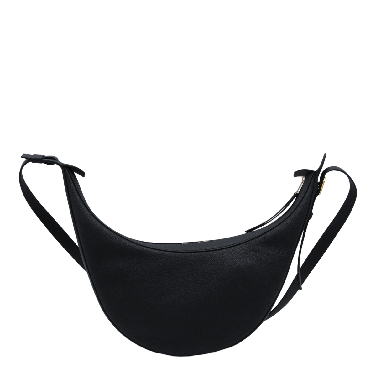 Crescent-Shaped Black Bag with Zip Closure